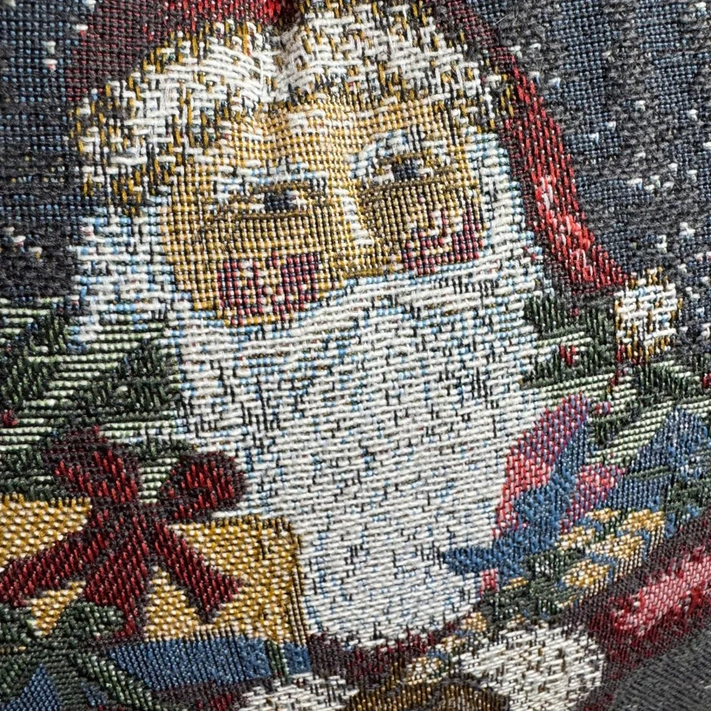 Fashion Woven Tapestry Christmas Santa Claus Throw Pillow Red Green Snowy Forest